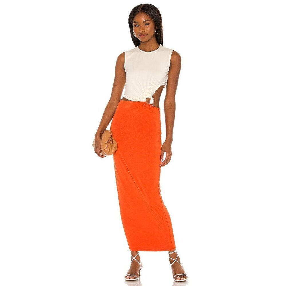 Ronny Kobo Kimia Cut Out Maxi Dress Amber & Eggshell Womens Size Medium
